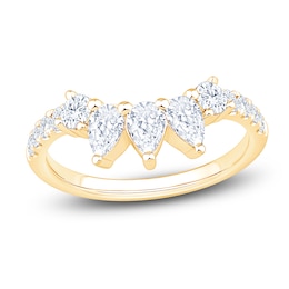 Pear-Shaped & Round-Cut Lab-Grown Diamond Contour Anniversary Ring 1 ct tw 14K Yellow Gold