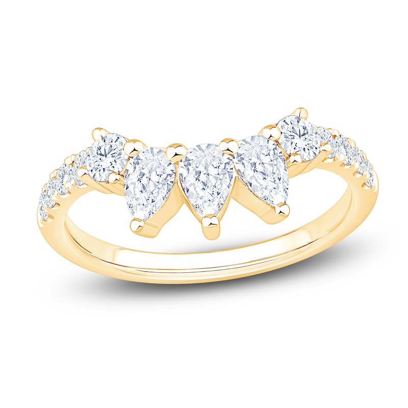 Main Image 1 of Pear-Shaped & Round-Cut Lab-Grown Diamond Contour Anniversary Ring 1 ct tw 14K Yellow Gold