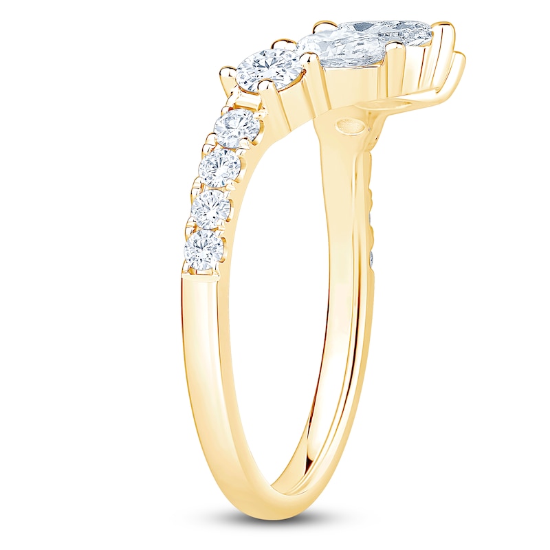 Main Image 2 of Pear-Shaped & Round-Cut Lab-Grown Diamond Contour Anniversary Ring 1 ct tw 14K Yellow Gold
