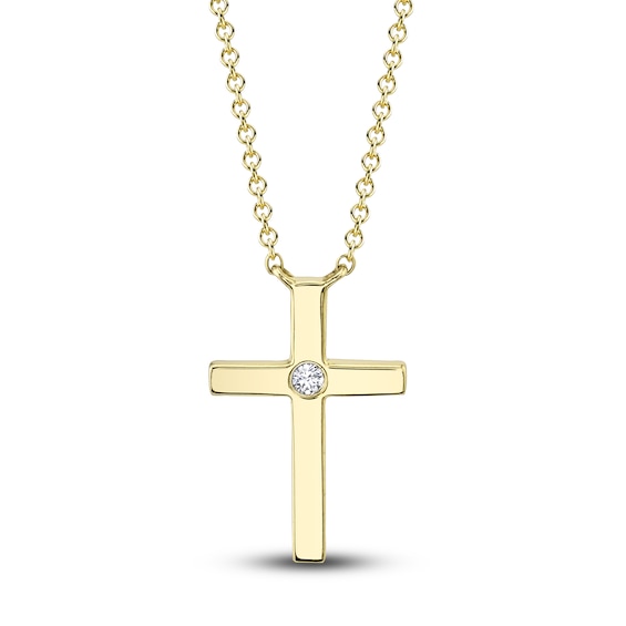 Shy Creation Cross Necklace Diamond Accents 14K Yellow Gold SC55021364
