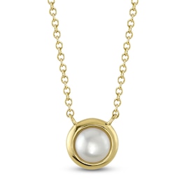 Shy Creation Bezel-Set Cultured Pearl Necklace 14K Yellow Gold 18"