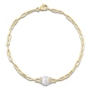 Thumbnail Image 1 of Shy Creation Cultured Pearl & Diamond Paperclip Chain Bracelet 1/20 ct tw 14K Yellow Gold 7"