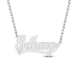 Diamond Accent Hearts Name Necklace 14K White Gold 18"