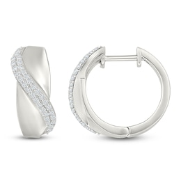 Diamond Wave Hoop Earrings 1/3 ct tw Sterling Silver