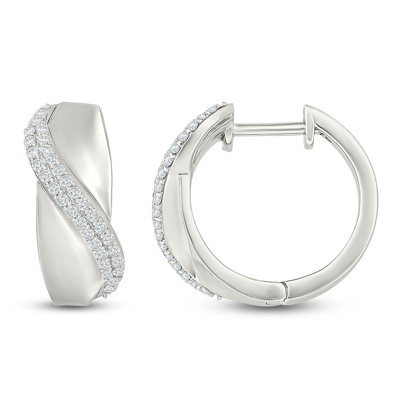 Main Image 1 of Diamond Wave Hoop Earrings 1/3 ct tw Sterling Silver