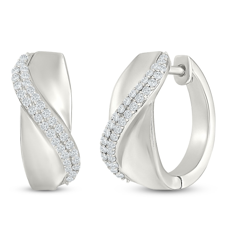Main Image 2 of Diamond Wave Hoop Earrings 1/3 ct tw Sterling Silver