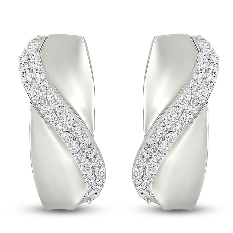 Main Image 3 of Diamond Wave Hoop Earrings 1/3 ct tw Sterling Silver