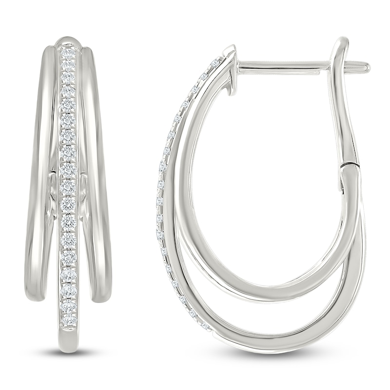 Main Image 1 of Diamond Three-Row Split Hoop Earrings 1/4 ct tw Sterling Silver