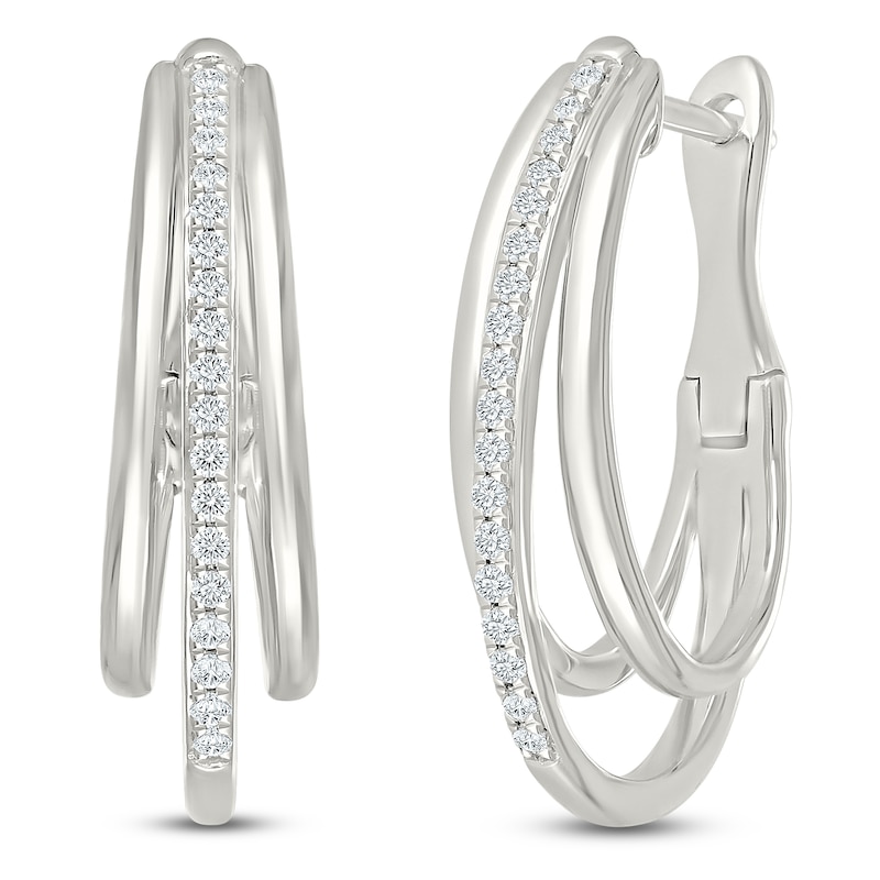 Main Image 2 of Diamond Three-Row Split Hoop Earrings 1/4 ct tw Sterling Silver