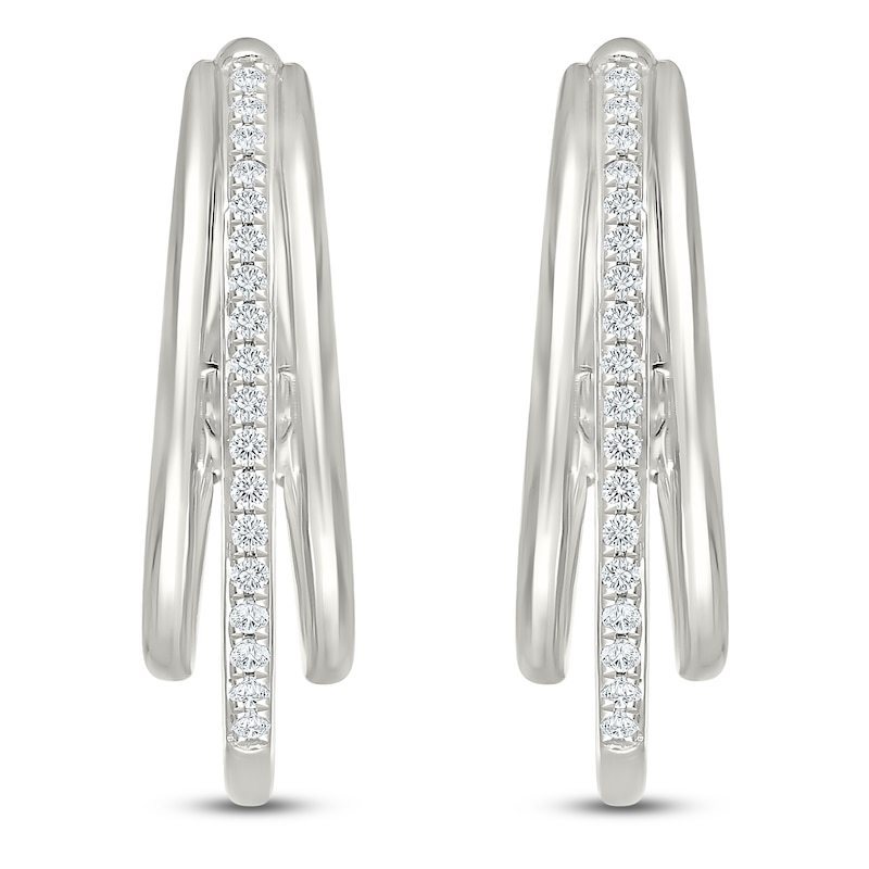 Main Image 3 of Diamond Three-Row Split Hoop Earrings 1/4 ct tw Sterling Silver