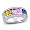 Thumbnail Image 1 of Baguette-Cut Multi-Color Lab-Created Sapphire Fashion Band Sterling Silver