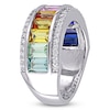 Thumbnail Image 2 of Baguette-Cut Multi-Color Lab-Created Sapphire Fashion Band Sterling Silver
