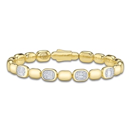 Shy ICON Lumeria Baguette & Round-Cut Multi-Diamond Pillow Link Bangle Bracelet 3/8 ct tw 14K Yellow Gold B22001553V4ZM