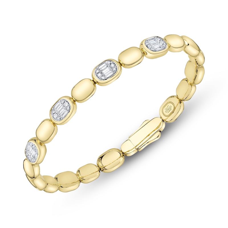 Main Image 2 of Shy ICON Lumeria Baguette & Round-Cut Multi-Diamond Pillow Link Bangle Bracelet 3/8 ct tw 14K Yellow Gold B22001553V4ZM