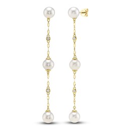 Shy Creation Cultured Pearl & Diamond Chain Dangle Earrings 1/15 ct tw 14K Yellow Gold SC55029212V2