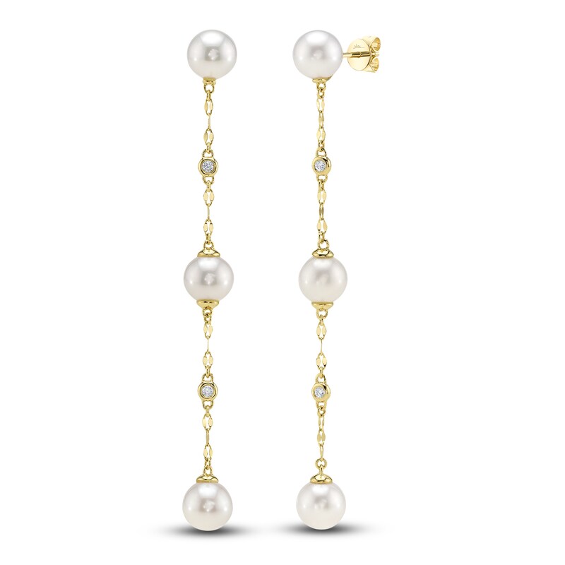 Main Image 1 of Shy Creation Cultured Pearl & Diamond Chain Dangle Earrings 1/15 ct tw 14K Yellow Gold SC55029212V2