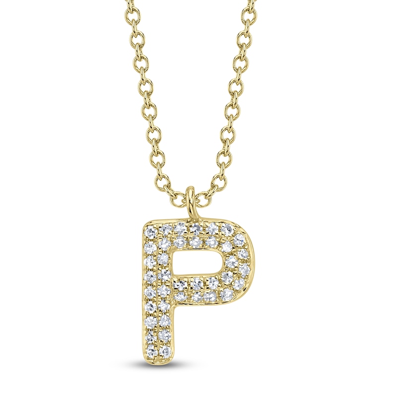 Main Image 1 of Shy Creation Bubble 'P" Diamond Initial Necklace 1/15 ct tw 14K Yellow Gold 18" SC55028332-P