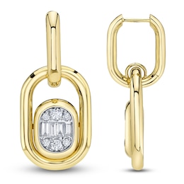Shy ICON Lumeria Baguette & Round-Cut Diamond Hoop Drop Earrings 1 ct tw 14K Yellow Gold B22001016