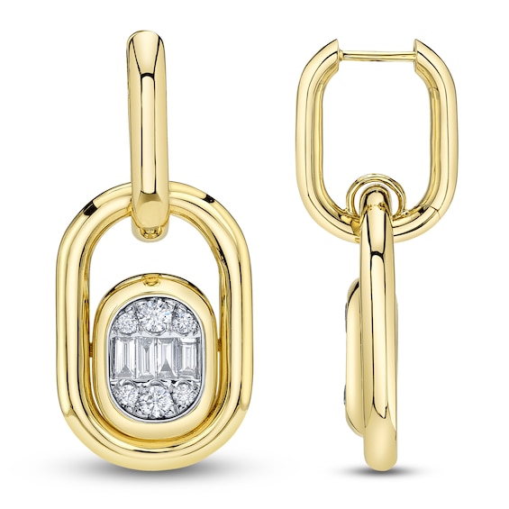 Shy ICON Lumeria Baguette & Round-Cut Diamond Hoop Drop Earrings 1 ct tw 14K Yellow Gold B22001016