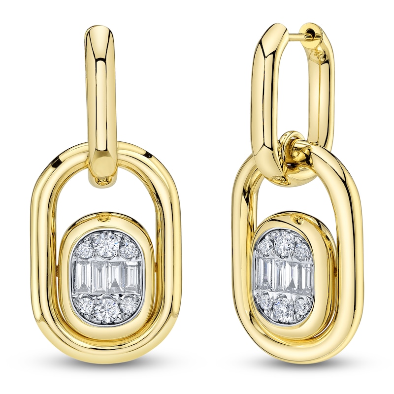 Main Image 2 of Shy ICON Lumeria Baguette & Round-Cut Diamond Hoop Drop Earrings 1 ct tw 14K Yellow Gold B22001016