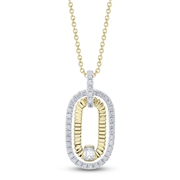 Shy Creation Emerald & Round-Cut Diamond Oval Necklace 3/8 ct tw 14K Yellow Gold 18" SC22009849RD
