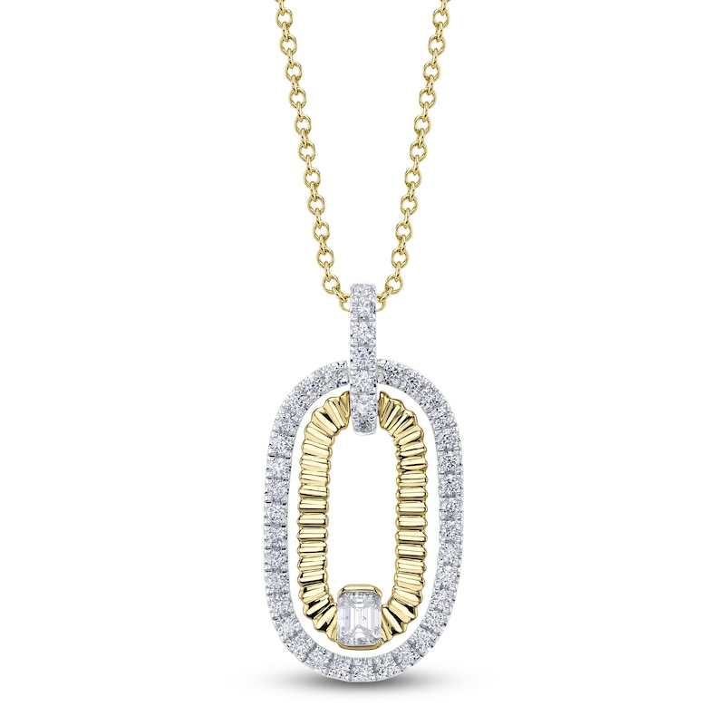 Main Image 1 of Shy Creation Emerald & Round-Cut Diamond Oval Necklace 3/8 ct tw 14K Yellow Gold 18" SC22009849RD