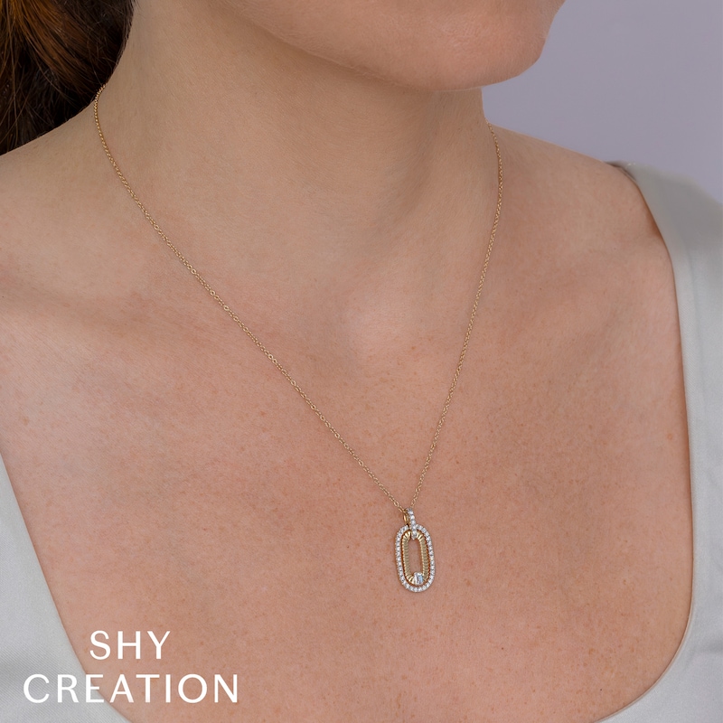 Main Image 4 of Shy Creation Emerald & Round-Cut Diamond Oval Necklace 3/8 ct tw 14K Yellow Gold 18" SC22009849RD