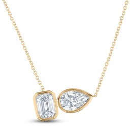 Jared Signature Bezel-Set Emerald-Cut & Pear-Shaped Lab-Grown Diamond Toi et Moi Necklace 2 ct tw 14K Yellow Gold 18"
