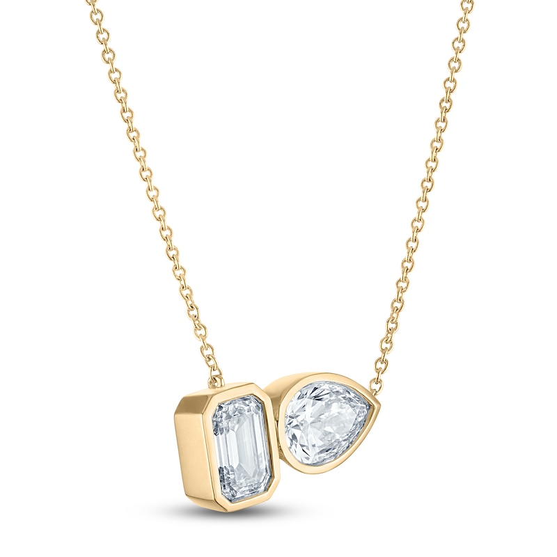 Main Image 2 of Jared Signature Bezel-Set Emerald-Cut & Pear-Shaped Lab-Grown Diamond Toi et Moi Necklace 2 ct tw 14K Yellow Gold 18"