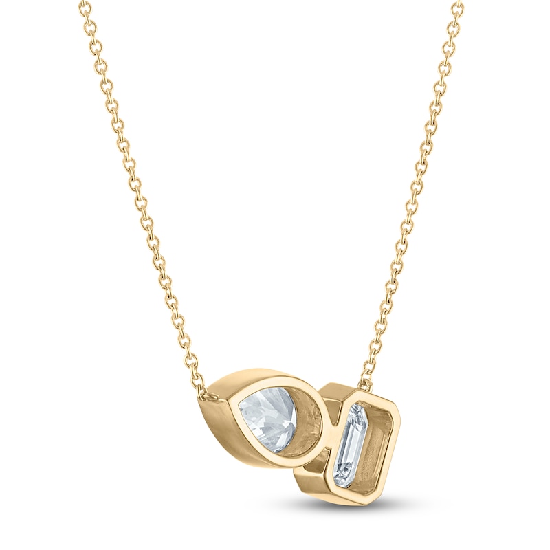 Main Image 3 of Jared Signature Bezel-Set Emerald-Cut & Pear-Shaped Lab-Grown Diamond Toi et Moi Necklace 2 ct tw 14K Yellow Gold 18"