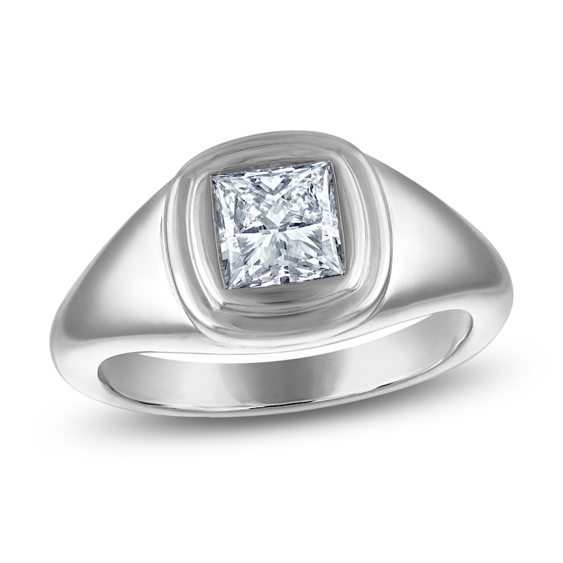 Main Image 1 of Jared Signature Princess-Cut Lab-Grown Diamond Solitaire Bezel-Set Signet Ring 3/4 ct tw Sterling Silver (VS2/F)