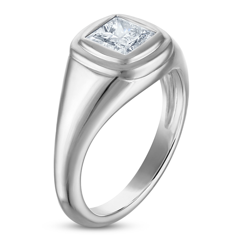 Main Image 2 of Jared Signature Princess-Cut Lab-Grown Diamond Solitaire Bezel-Set Signet Ring 3/4 ct tw Sterling Silver (VS2/F)