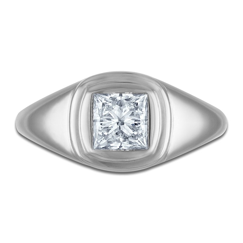 Main Image 3 of Jared Signature Princess-Cut Lab-Grown Diamond Solitaire Bezel-Set Signet Ring 3/4 ct tw Sterling Silver (VS2/F)