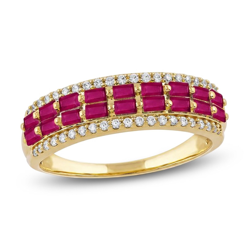 Main Image 1 of Baguette-Cut Natural Ruby & Diamond Ring 1/5 ct tw 14K Yellow Gold