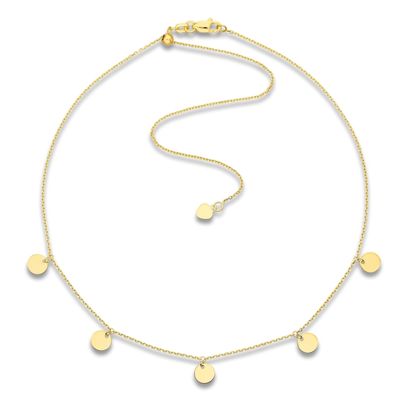 Main Image 1 of Dangle Disc Station Choker Necklace 14K Yellow Gold 16"