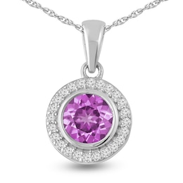 Halo Round Birthstone Bezel-Set Necklace (1 Stone)