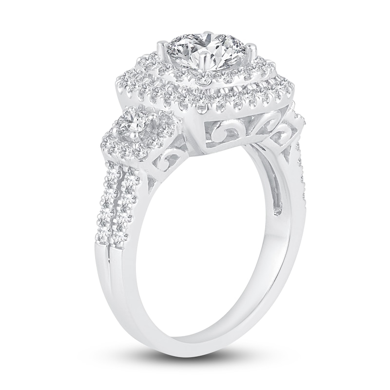Main Image 2 of Diamond Double Halo Engagement Ring 2 ct tw Round 14K White Gold