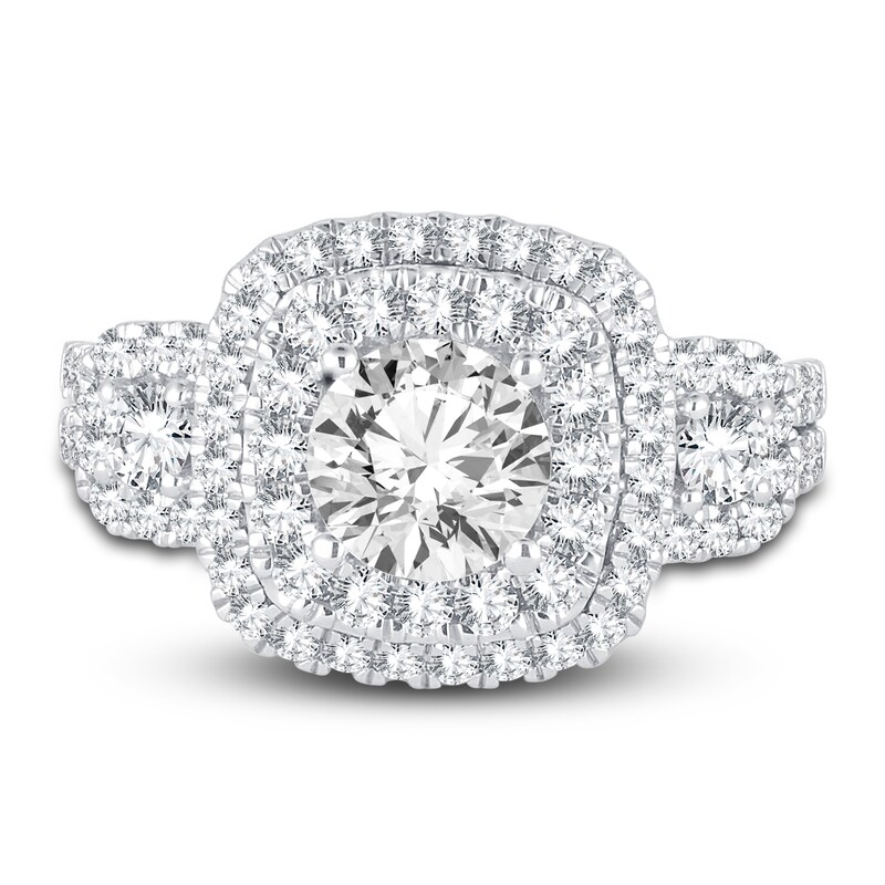 Main Image 3 of Diamond Double Halo Engagement Ring 2 ct tw Round 14K White Gold