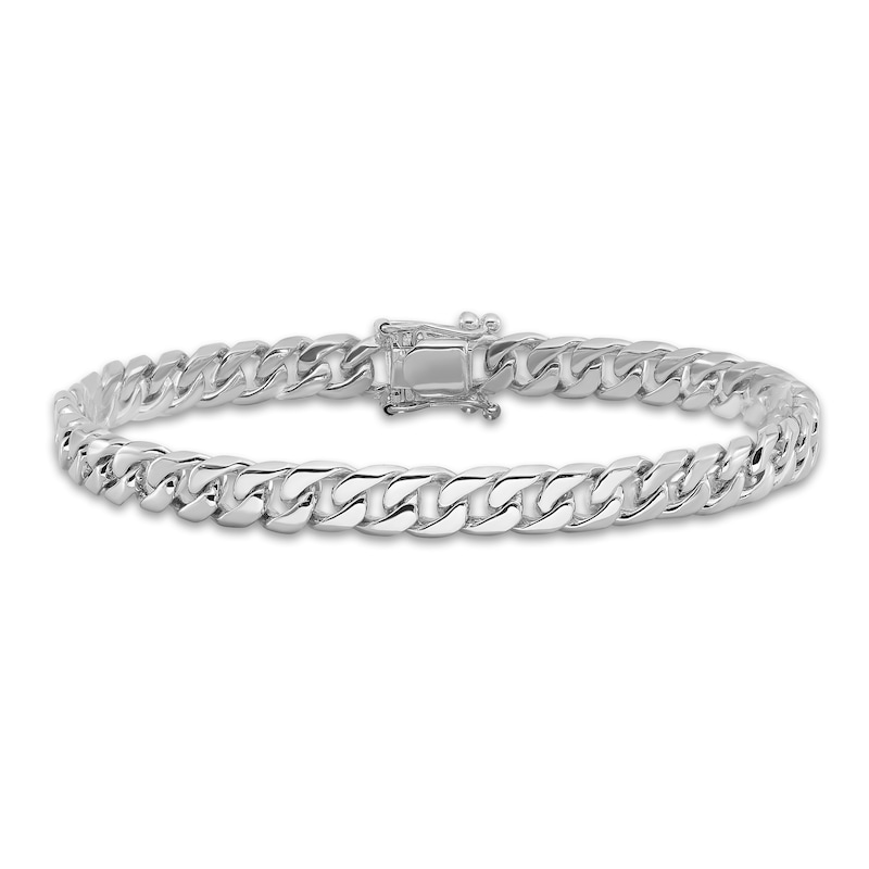 Main Image 1 of Men's Solid Curb Chain Bracelet 14K White Gold 6.8mm 8&quot;