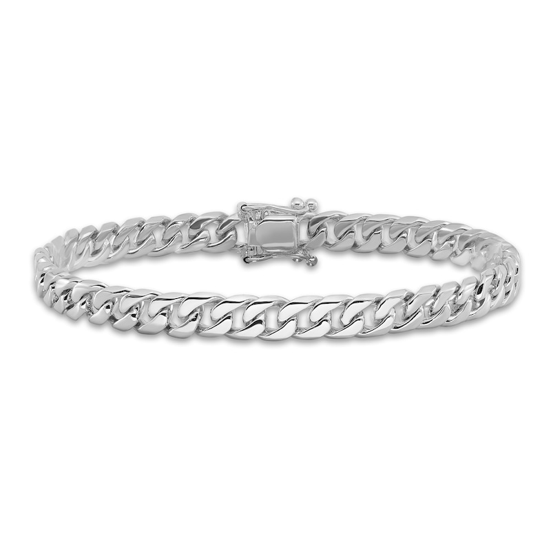 Men's Solid Curb Chain Bracelet 14K White Gold 6.8mm 8"