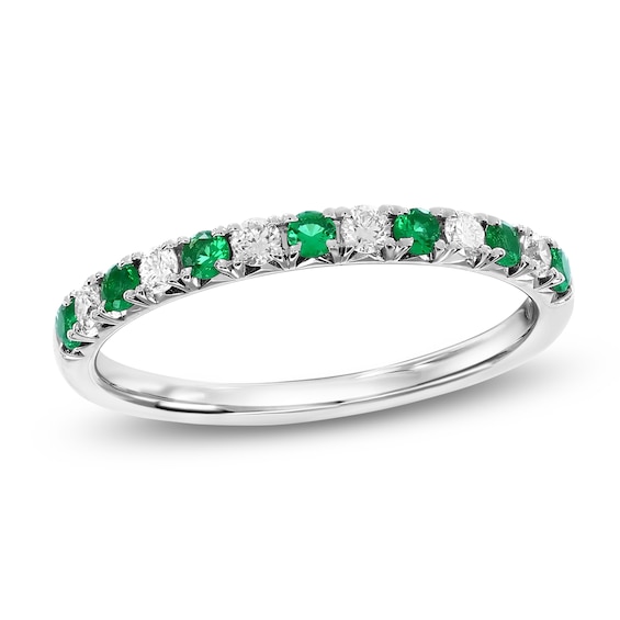 Jared Signature Lab-Created Emerald & Lab-Grown Diamond Stackable Pavé-Set Ring 1/6 ct tw 10K White Gold