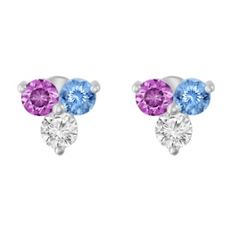 Triple Round Birthstone Cluster Earrings (3 Stones)
