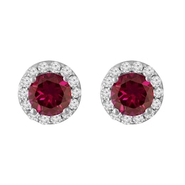 Halo Round Birthstone Fashion Stud Earrings (1 Stone)