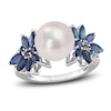 Thumbnail Image 1 of Freshwater Cultured Pearl & Natural Blue Sapphire Ring 1/8 ct tw Diamonds 14K White Gold
