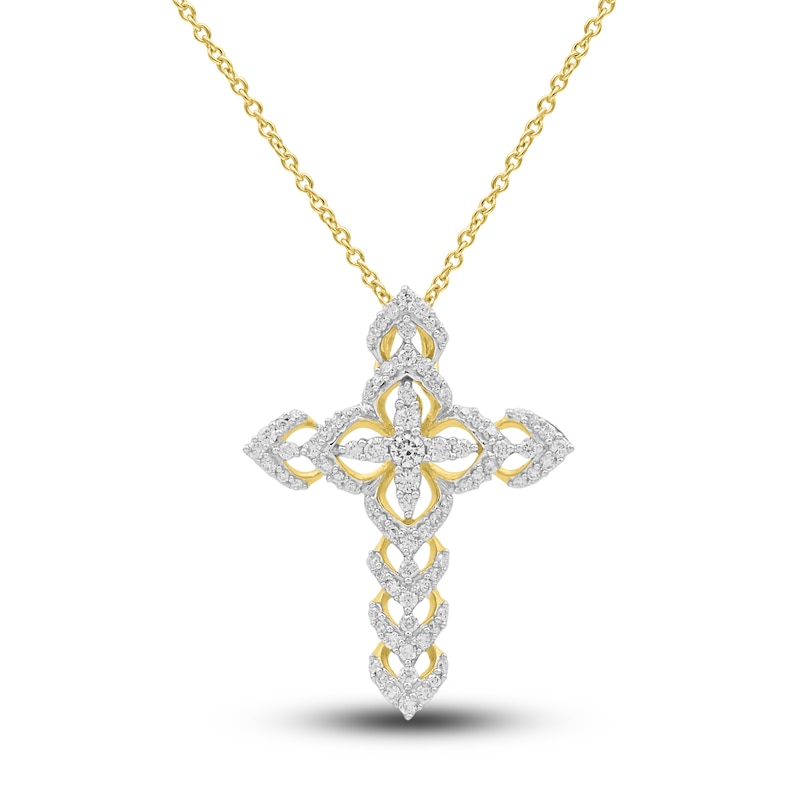 Main Image 1 of Diamond Cross Necklace 1/4 ct tw Round 14K Yellow Gold 18"