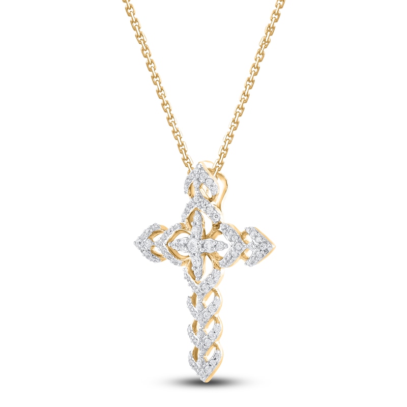 Diamond Cross Necklace 1/4 ct tw Round 14K Yellow Gold 18"