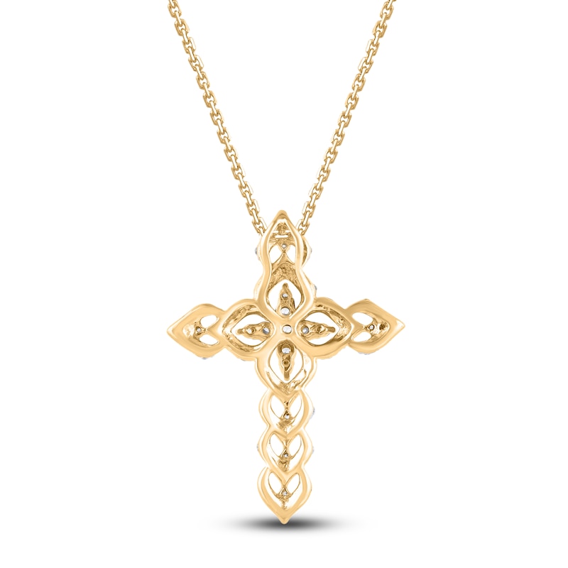 Main Image 3 of Diamond Cross Necklace 1/4 ct tw Round 14K Yellow Gold 18"