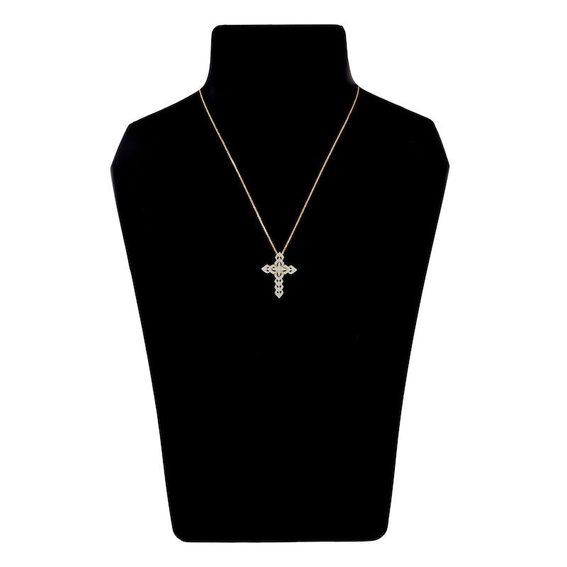 Main Image 4 of Diamond Cross Necklace 1/4 ct tw Round 14K Yellow Gold 18"