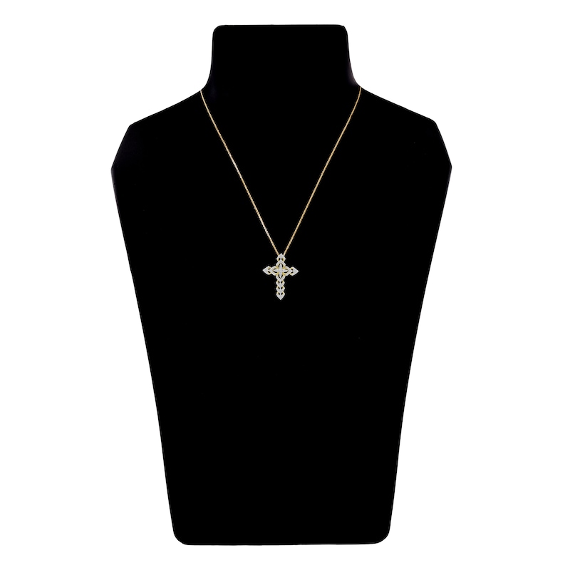 Diamond Cross Necklace 1/4 ct tw Round 14K Yellow Gold 18"