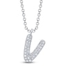 Thumbnail Image 1 of Shy Creation Diamond Letter V Pavé Necklace 1/20 ct tw 14K White Gold 18" SC55028331-V
